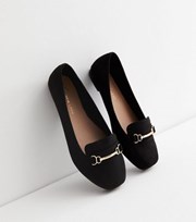 New Look Extra Wide Fit Black Suedette Bar Loafers